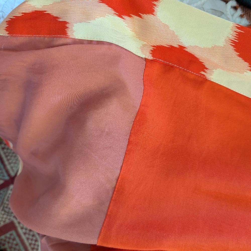 Dark Orange and Cream Geometric Kimono Style Wrap Top - Picture 4 of 5